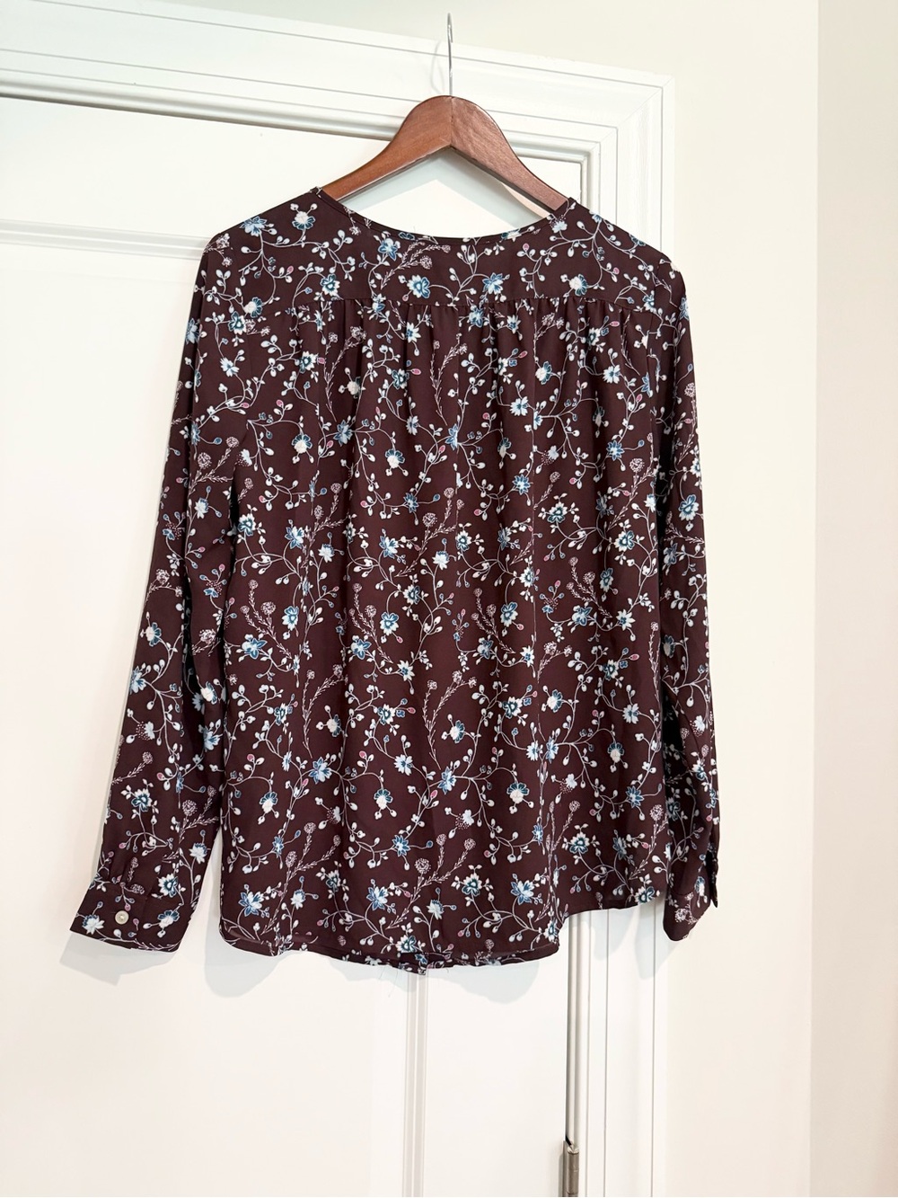 LOFT Purple Floral Button-Front Blouse with Blue Accents - Picture 3 of 3